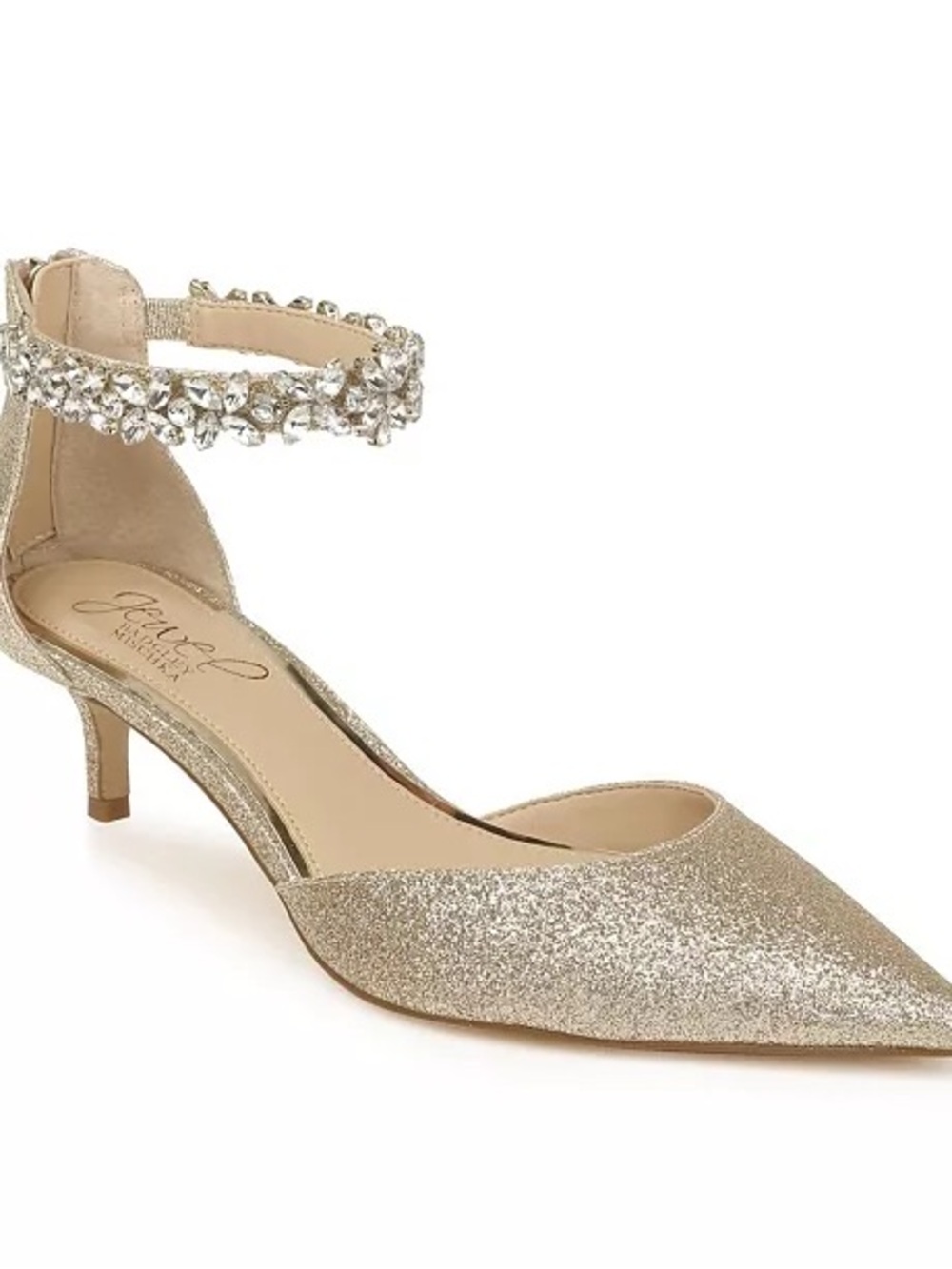 Jewel Badgley Mischka Raleigh Glitter Pumps Crystal Ankle Strap Size 9